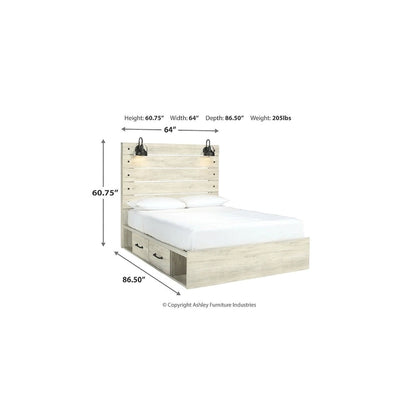 Cambeck Whitewash Panel Bed With 2 Under Bed Storage Drawers