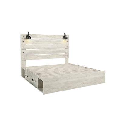 Cambeck Whitewash Panel Bed With 2 Under Bed Storage Drawers