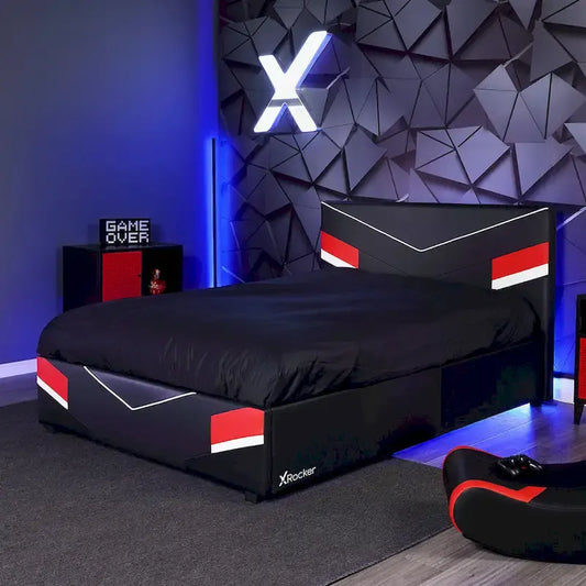 X Rocker Orion eSports Gaming Bed Frame with TV Mount, Black/Red, Twin