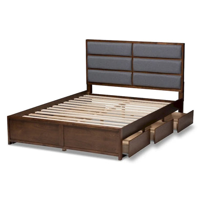 Strick & Bolton Mori Contemporary Grey Fabric and Walnut Wood Storage Bed