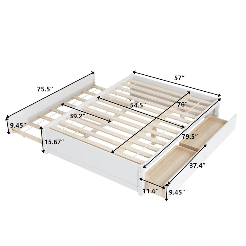 Full Bed With Twin Size Trundle And Two Drawers