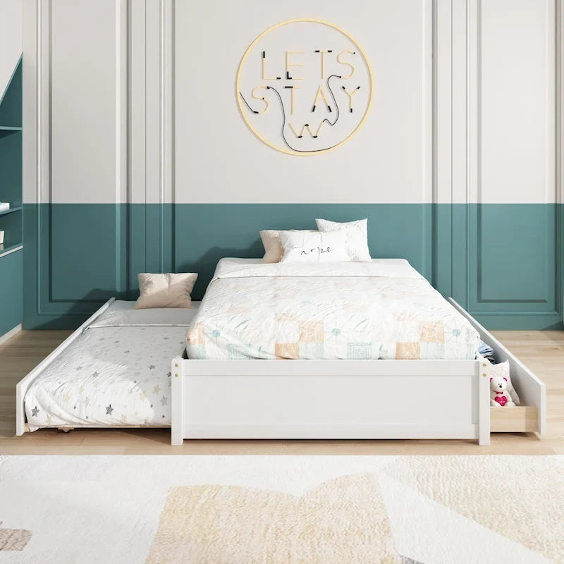 Full Bed With Twin Size Trundle And Two Drawers