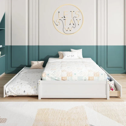 Full Bed With Twin Size Trundle And Two Drawers