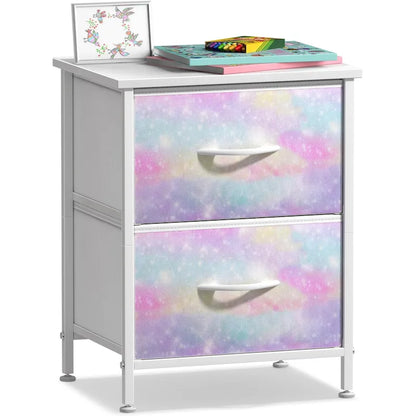 2 Drawer Bedside Nightstand End Table Bedroom Dresser, Pastel Colors