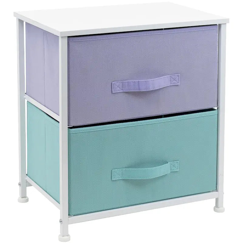 2 Drawer Bedside Nightstand End Table Bedroom Dresser, Pastel Colors