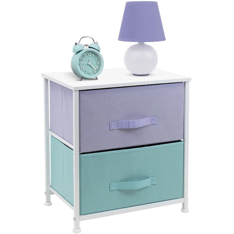 2 Drawer Bedside Nightstand End Table Bedroom Dresser, Pastel Colors