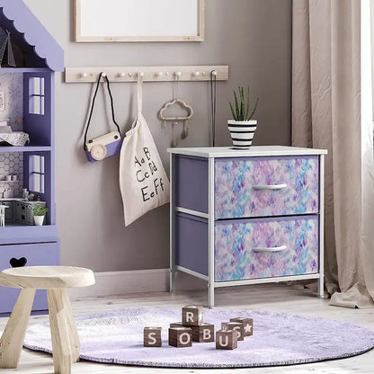 2 Drawer Bedside Nightstand End Table Bedroom Dresser, Pastel Colors