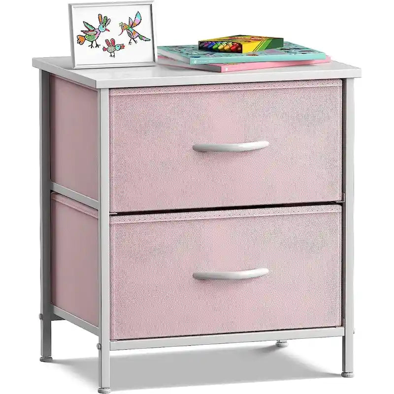 2 Drawer Bedside Nightstand End Table Bedroom Dresser, Pastel Colors