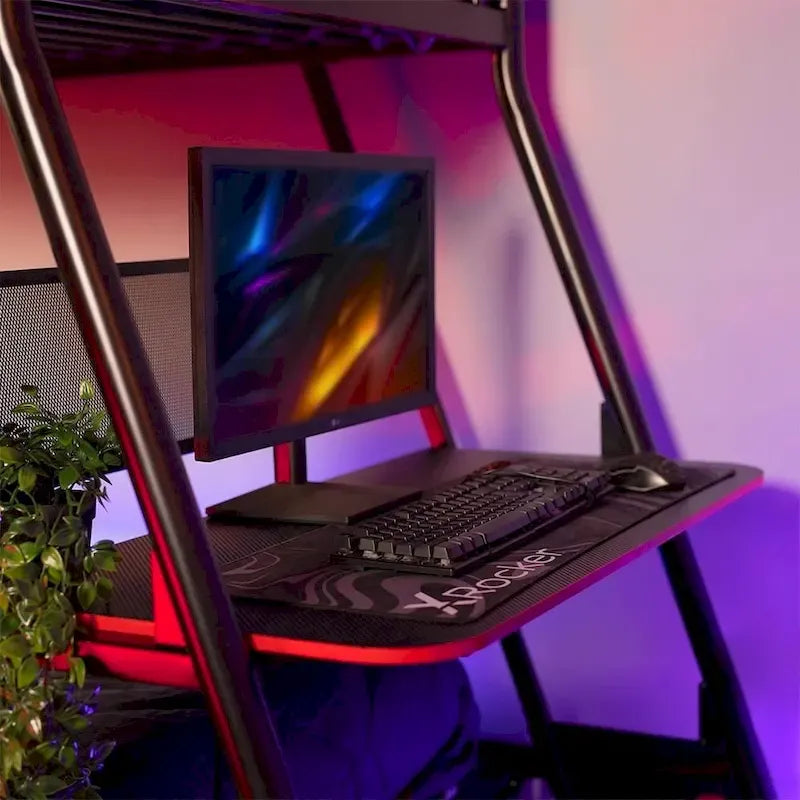 X Rocker Armada Twin Gaming Bunk Bed with Built-In Gaming Desk, Black