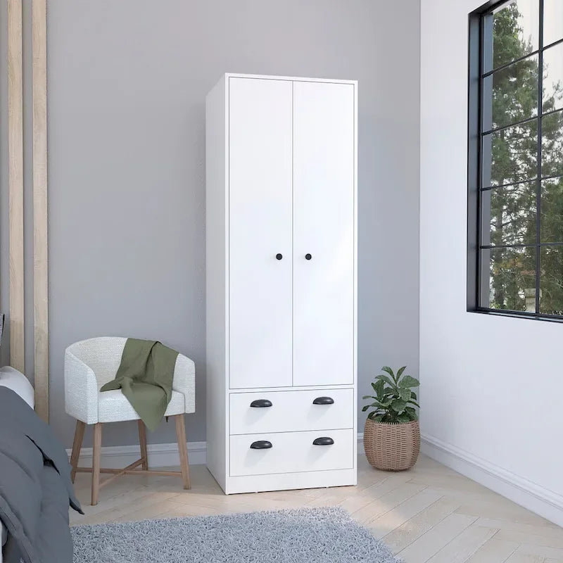 TUHOME St Monans Armoire with French Doors and 2 Drawers - N/A