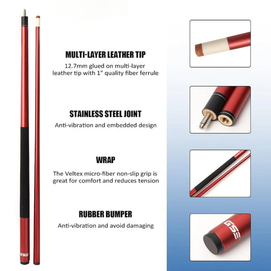 GSE Set of 4 Matte Fiberglass Graphite Composite Billiard Pool Cue Sticks. 58 2-Piece Pool Cue Set for House or Commercial Use