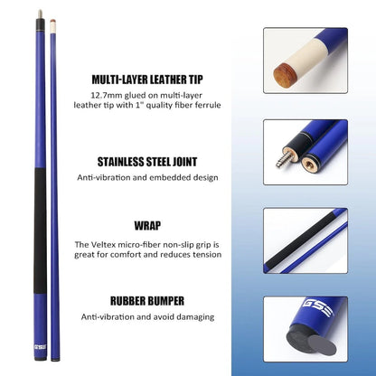 GSE Set of 4 Matte Fiberglass Graphite Composite Billiard Pool Cue Sticks. 58 2-Piece Pool Cue Set for House or Commercial Use