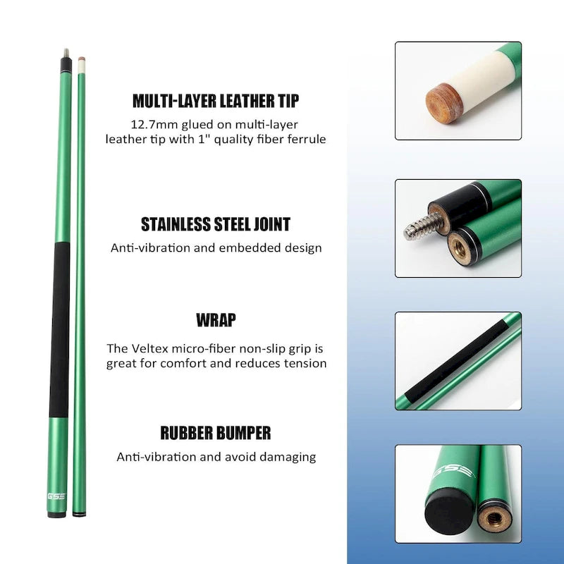 GSE Set of 4 Matte Fiberglass Graphite Composite Billiard Pool Cue Sticks. 58 2-Piece Pool Cue Set for House or Commercial Use