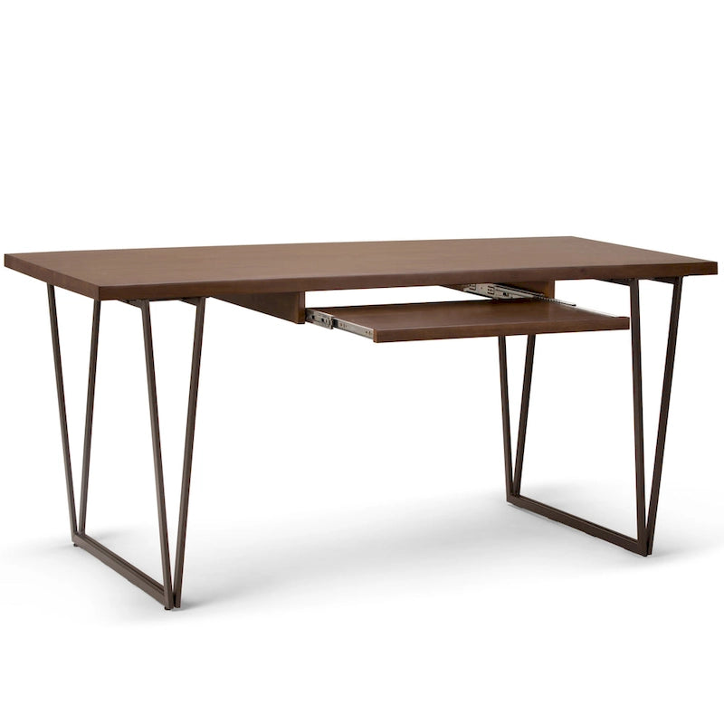 WYNDENHALL Travis SOLID WOOD Modern Industrial 66 inch Wide Writing Office Desk in Natural Aged Brown