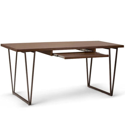 WYNDENHALL Travis SOLID WOOD Modern Industrial 66 inch Wide Writing Office Desk in Natural Aged Brown