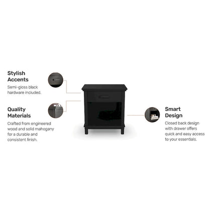 Homestyles Oak Park Black Wood Nightstand