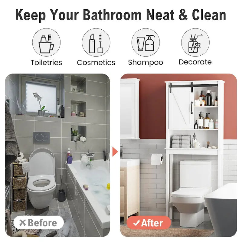 Pellebant Over-the-Toilet Storage Cabinet Space Saver Bathroom - 66.54 H x 27.17 W x 9.06 D