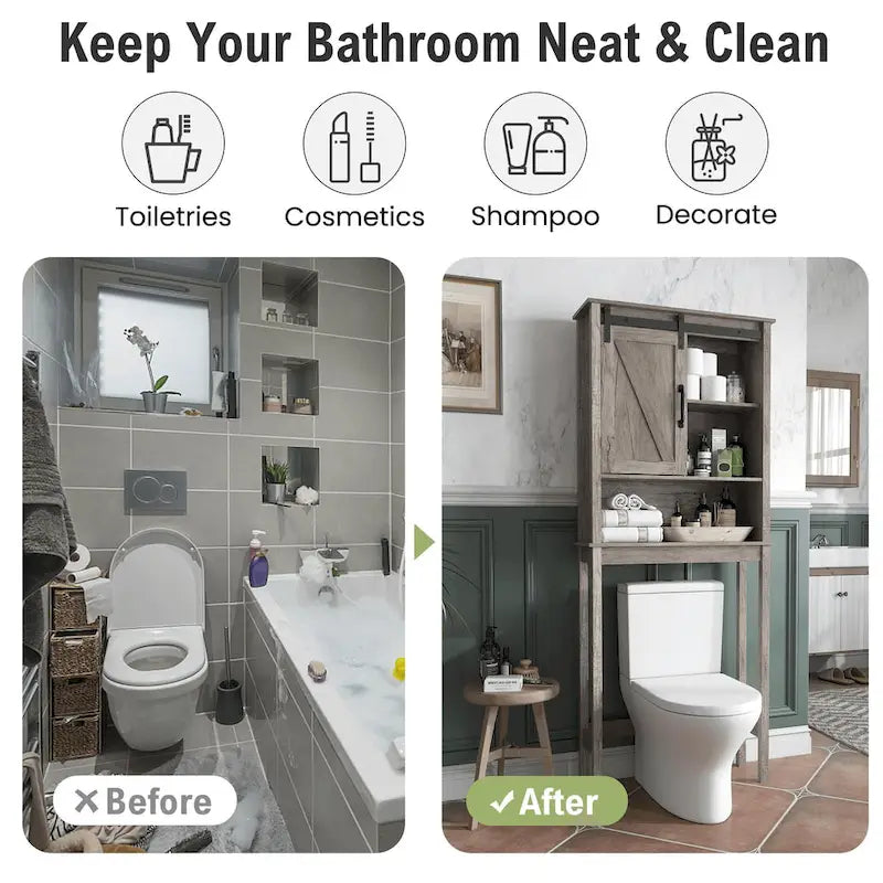 Pellebant Over-the-Toilet Storage Cabinet Space Saver Bathroom - 66.54 H x 27.17 W x 9.06 D