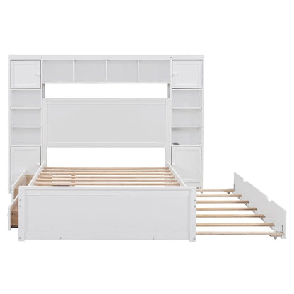 Full Size Wooden Bed With All-in-One Cabinet and Shelf, Espresso
