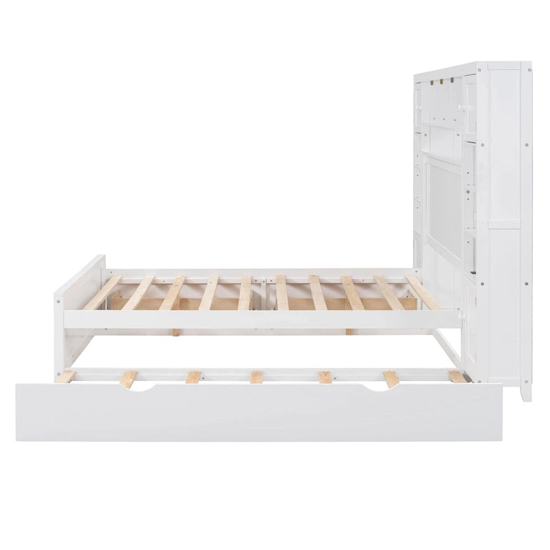 Full Size Wooden Bed With All-in-One Cabinet and Shelf, Espresso