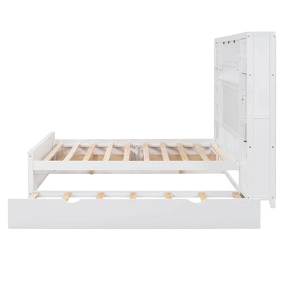Full Size Wooden Bed With All-in-One Cabinet and Shelf, Espresso