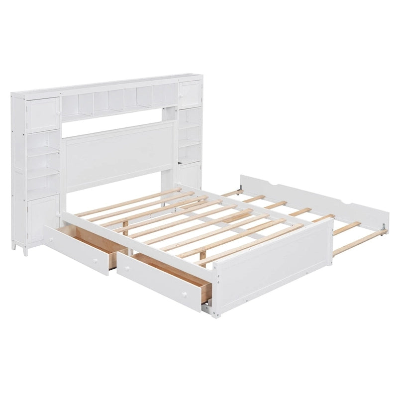 Full Size Wooden Bed With All-in-One Cabinet and Shelf, Espresso