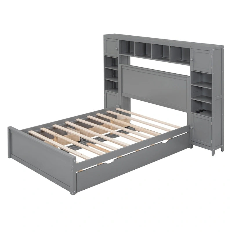 Full Size Wooden Bed With All-in-One Cabinet and Shelf, Espresso