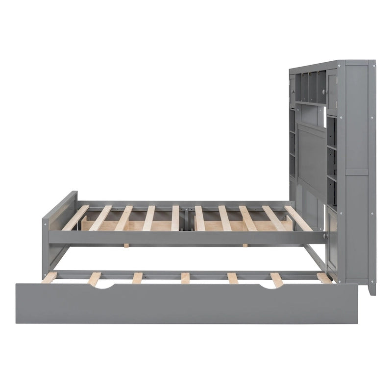 Full Size Wooden Bed With All-in-One Cabinet and Shelf, Espresso