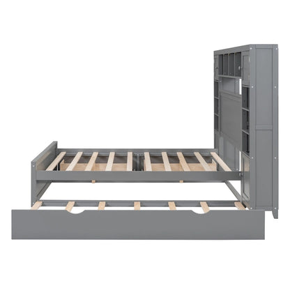 Full Size Wooden Bed With All-in-One Cabinet and Shelf, Espresso