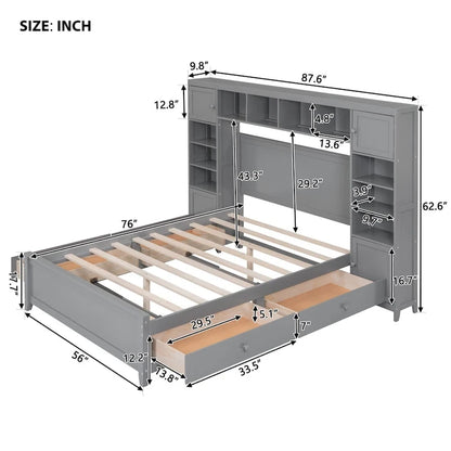 Full Size Wooden Bed With All-in-One Cabinet and Shelf, Espresso