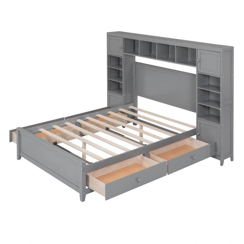 Full Size Wooden Bed With All-in-One Cabinet and Shelf, Espresso