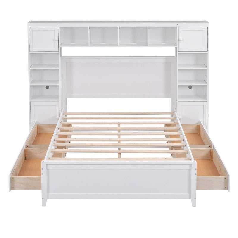 Full Size Wooden Bed With All-in-One Cabinet and Shelf, Espresso