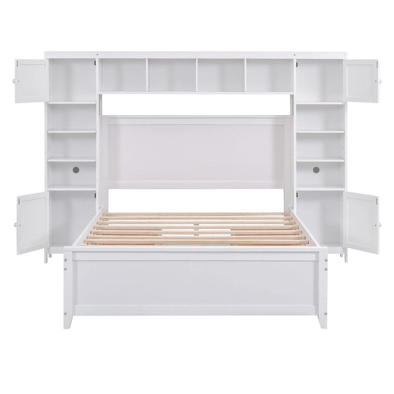 Full Size Wooden Bed With All-in-One Cabinet and Shelf, Espresso
