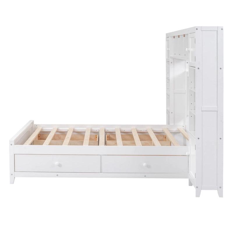 Full Size Wooden Bed With All-in-One Cabinet and Shelf, Espresso