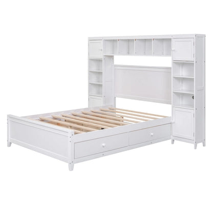 Full Size Wooden Bed With All-in-One Cabinet and Shelf, Espresso