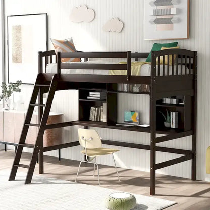 Twin size Loft Bed with Storage Shelves, Desk and Ladder