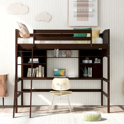 Twin size Loft Bed with Storage Shelves, Desk and Ladder
