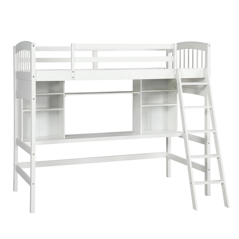 Twin size Loft Bed with Storage Shelves, Desk and Ladder
