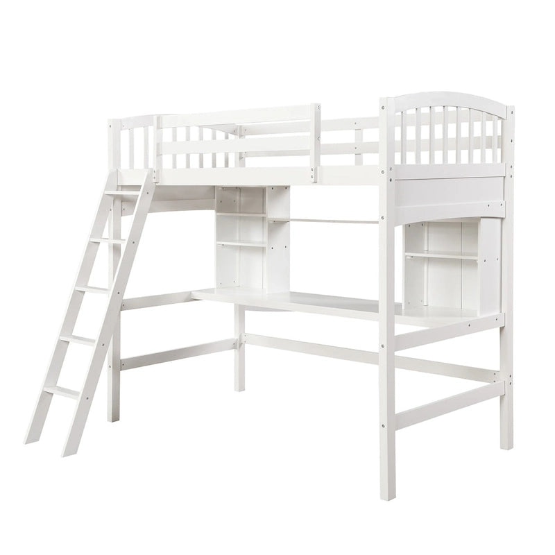 Twin size Loft Bed with Storage Shelves, Desk and Ladder