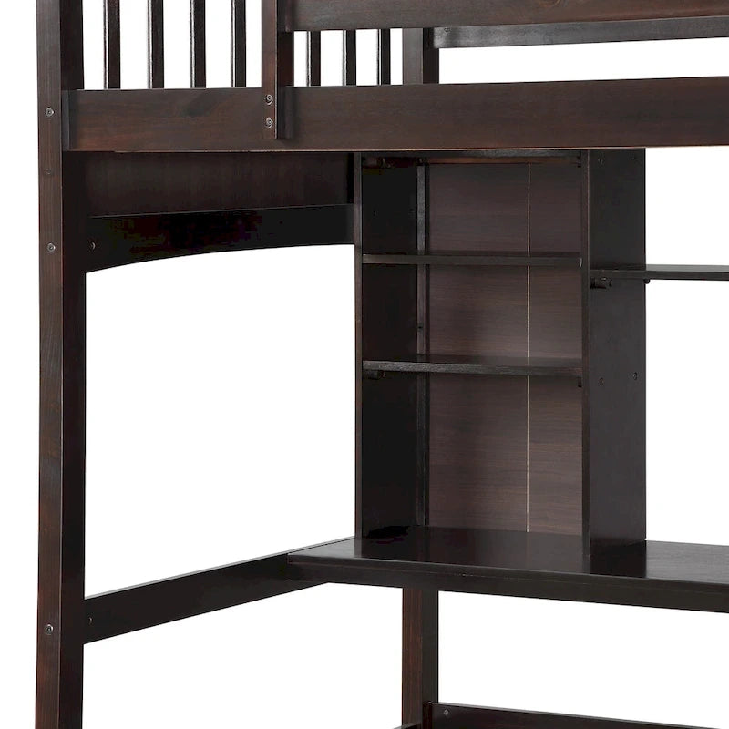 Twin size Loft Bed with Storage Shelves, Desk and Ladder