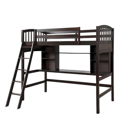 Twin size Loft Bed with Storage Shelves, Desk and Ladder