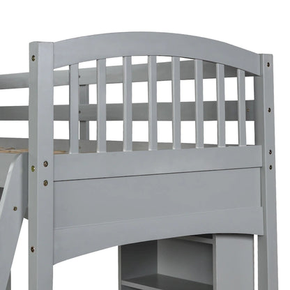 Twin size Loft Bed with Storage Shelves, Desk and Ladder