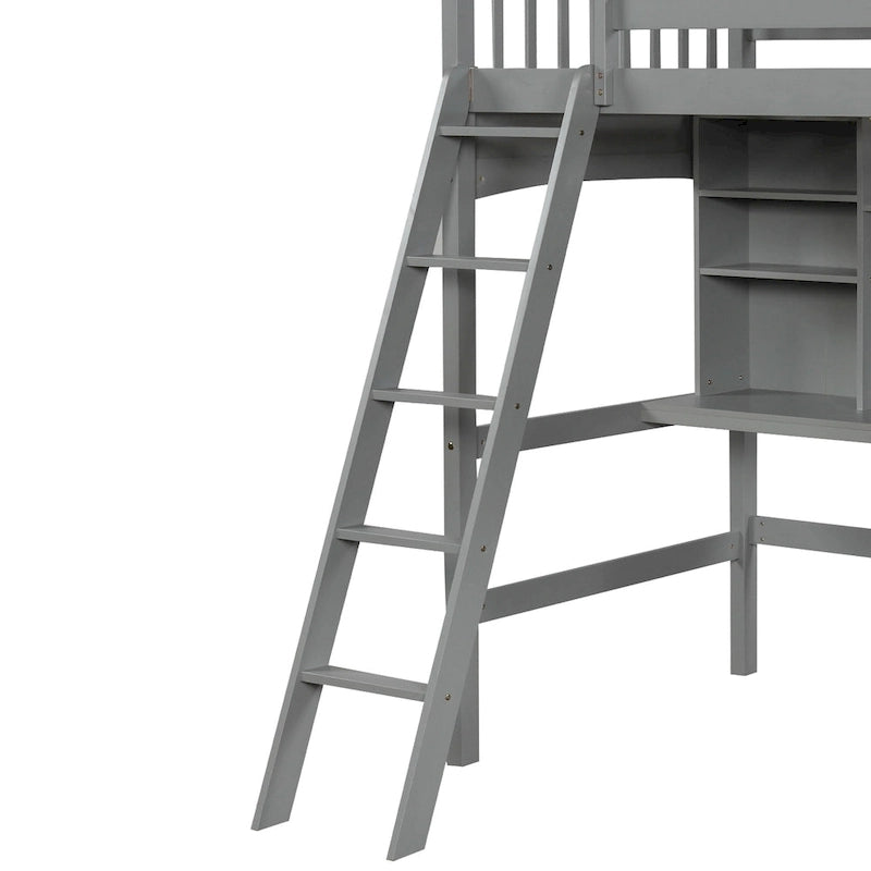 Twin size Loft Bed with Storage Shelves, Desk and Ladder