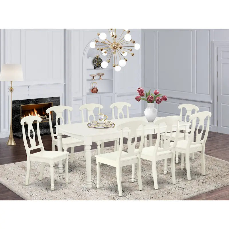East West Furniture Dining Set- a Rectangle Dining Table and Kitchen Chairs, Linen White (Pieces Option)