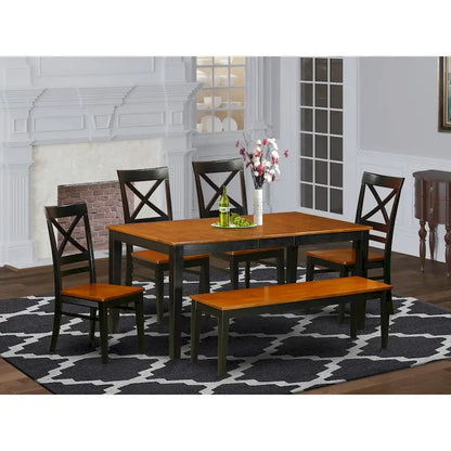East West Furniture Dining Table Set Contains a Rectangle Kitchen Table and Dining Chairs with a Bench (Finish Color Options)