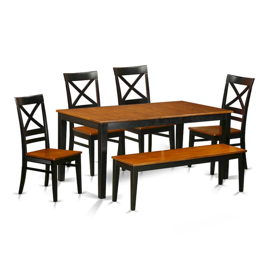 East West Furniture Dining Table Set Contains a Rectangle Kitchen Table and Dining Chairs with a Bench (Finish Color Options)