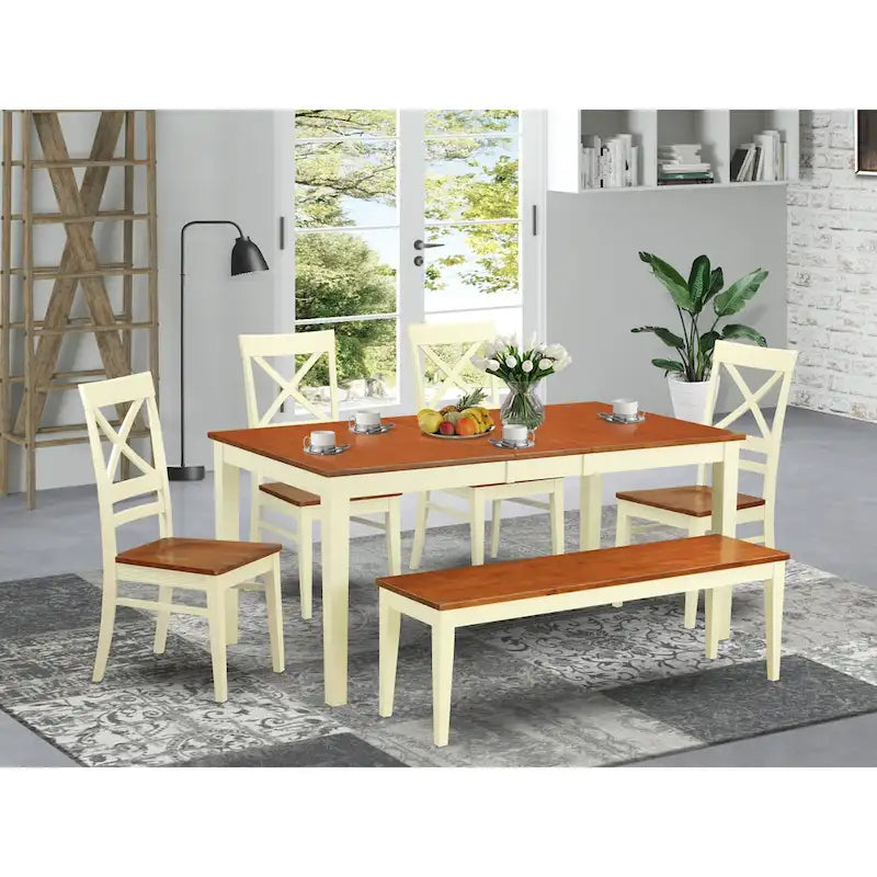 East West Furniture Dining Table Set Contains a Rectangle Kitchen Table and Dining Chairs with a Bench (Finish Color Options)