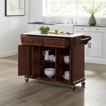 Crosley Full-size Granite Top Mahogany Kitchen Cart - 51.5 W x 18 D x 36.5 H