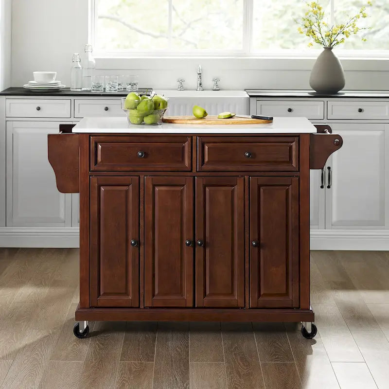 Crosley Full-size Granite Top Mahogany Kitchen Cart - 51.5 W x 18 D x 36.5 H