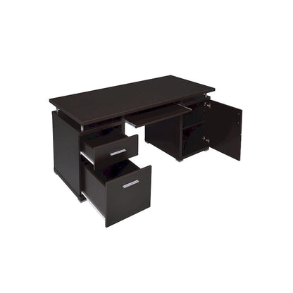 Luxurious Computer Desk with 2 Drawers and Cabinet, Brown